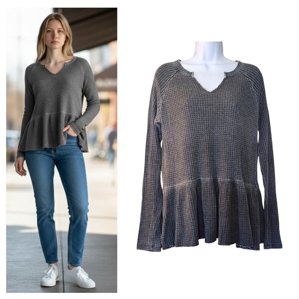 Time & Tru Womens Peplum Sweater Size M 8-10 Long Sleeve Waffle Knit Tunic